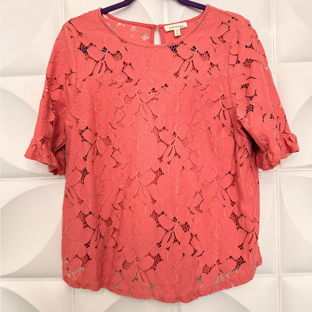 Monteau Coral Floral Lace Blouse